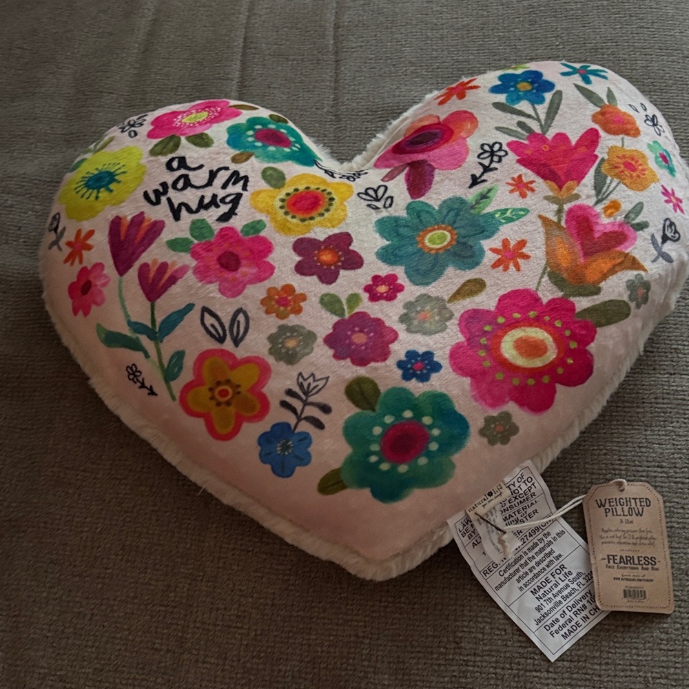 Natural Life Weighted Heart-Shaped Floral Pillow NWT
